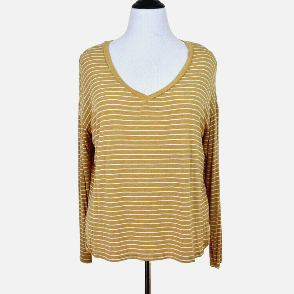 American Eagle Size S Soft & Sexy Long Sleeve Tee Striped Yellow White - Picture 2 of 10